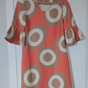 Sara Campbell Coral and Beige Long Sleeve Dress